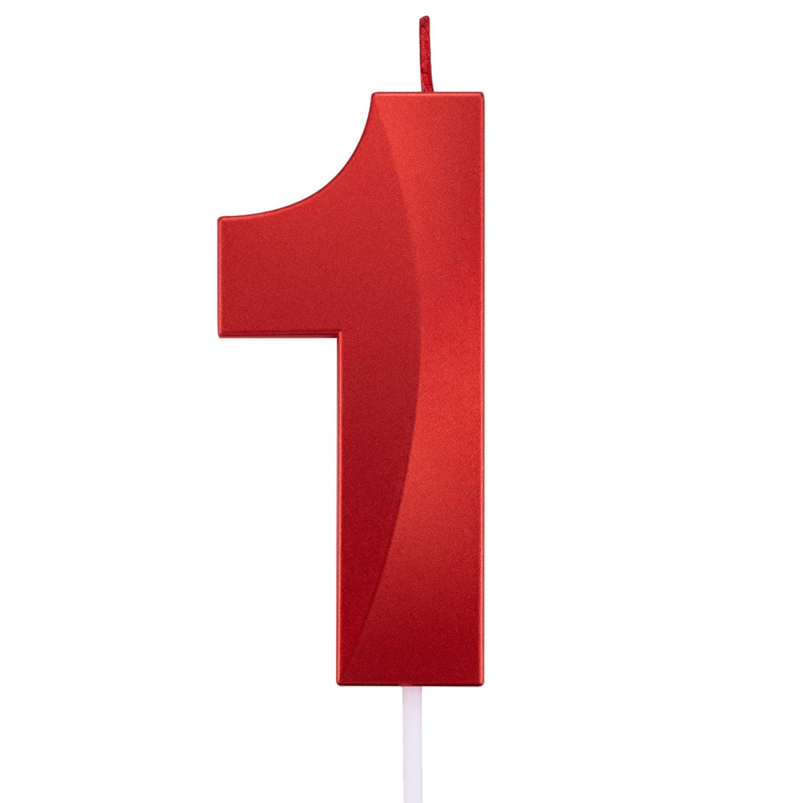 3.93in Large Size 3D Diamond Shape Metallic Red 1 Candles, Red Color Happy Birthday Cake Cupcake Toppers Decorating and Celebrating for Adults/Kids Party/Family Baking (3D Metallic Red Number 1)