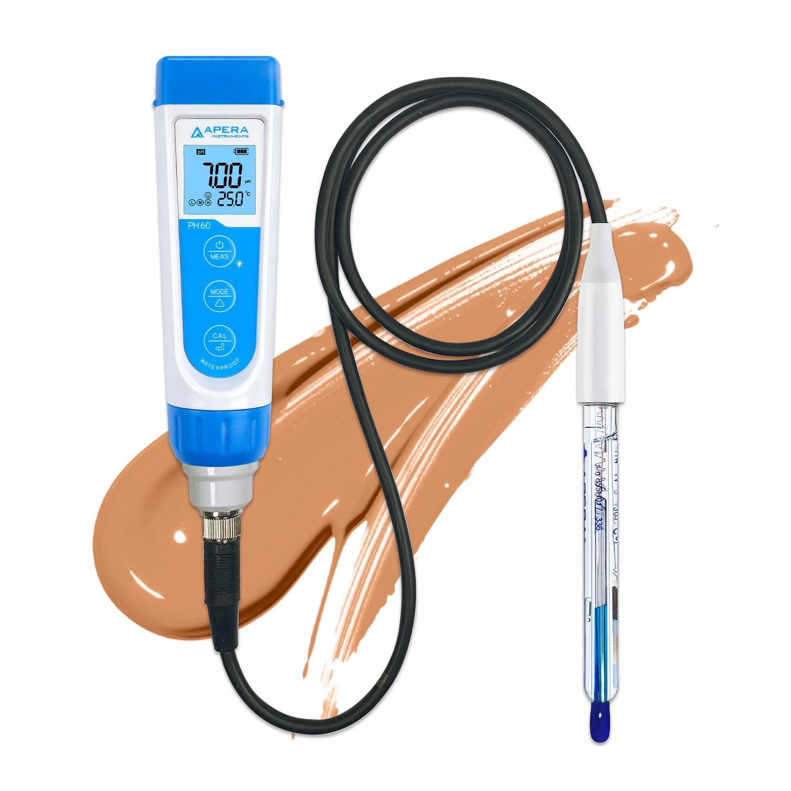 Apera Instruments PH60-VS Handheld pH Meter Tester Kit with LabSen 855 ATC pH Electrode for Lab-Grade pH Measurement of Viscous Liquid Samples