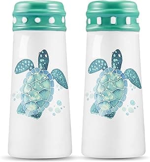 Turtle Salt and Pepper Shakers - Coastal Ocean Nautical Decor, Teal Kitchen Accessories and Decor Turquoise Kitchen, Hawaiian Beach Salt Pepper Shakers Set Large, Cute Sea Turtle Labor Day Gifts