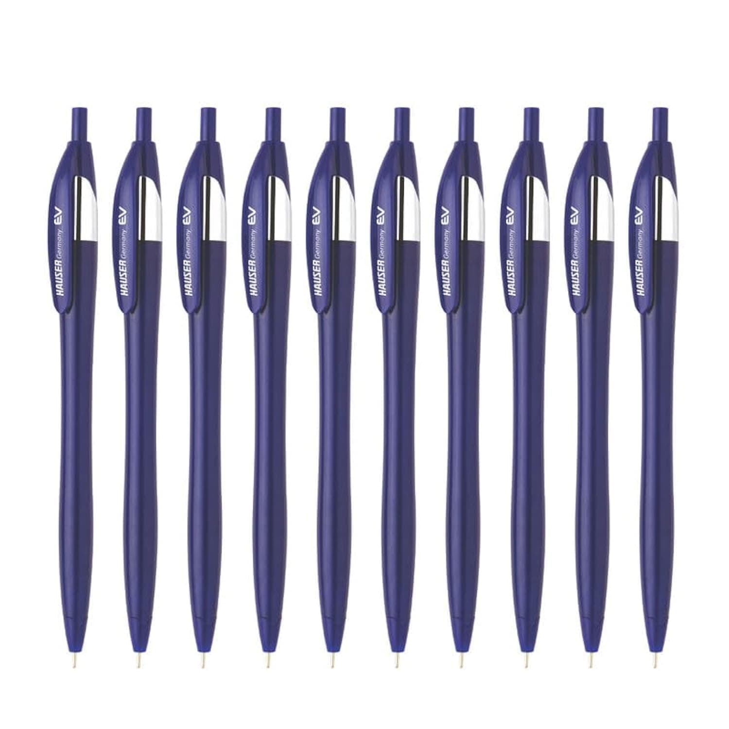 Hauser Germany Ev Retractable Ball Pen Wallet Pack | Minimalistic Stylish Body With Pocketable Clip | Blue Ink, Pack Of 10