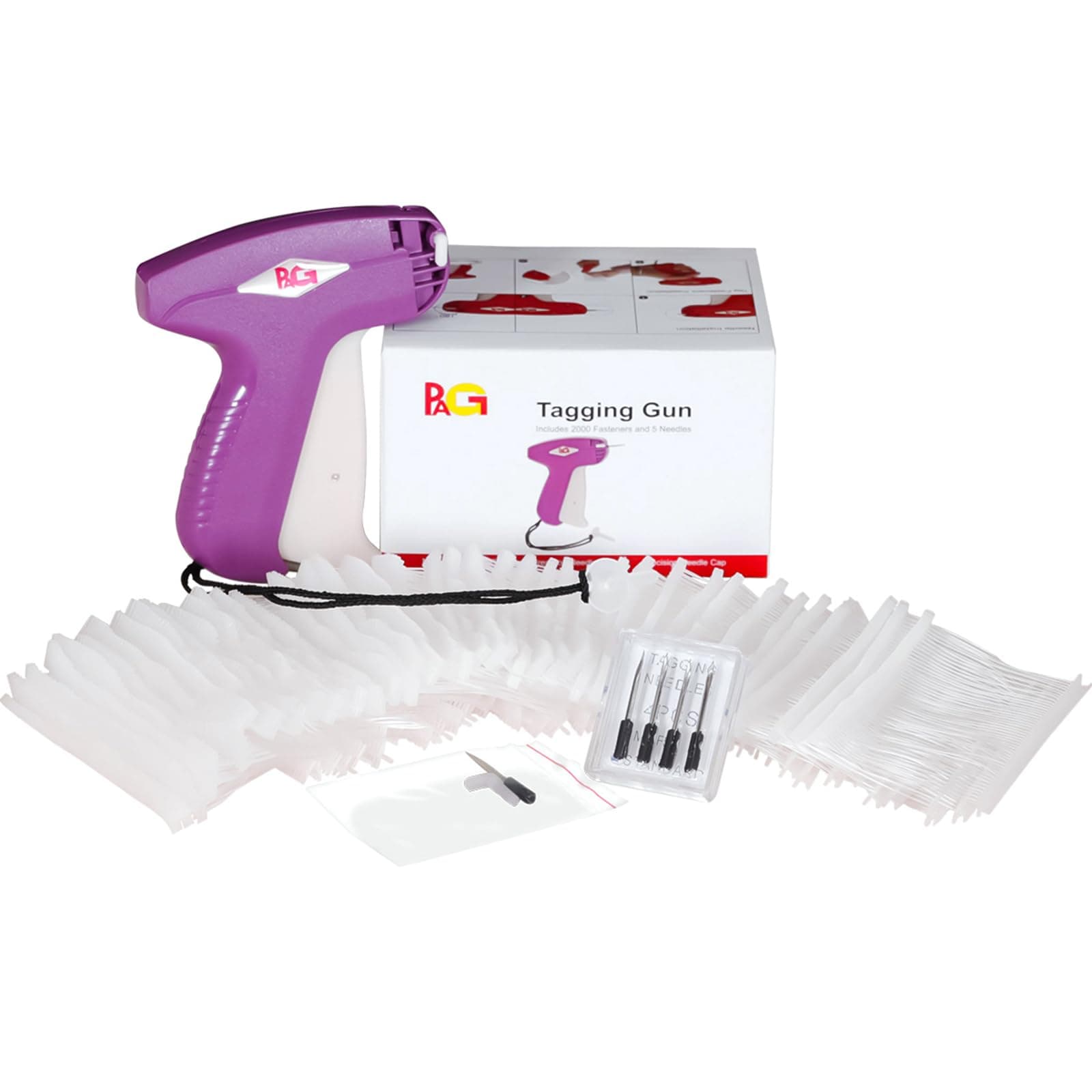 PAG Standard Tagging Gun Price Tag Attacher Gun for Clothing with 5 Needles and 2000 2inch Barbs Fasteners, Purple