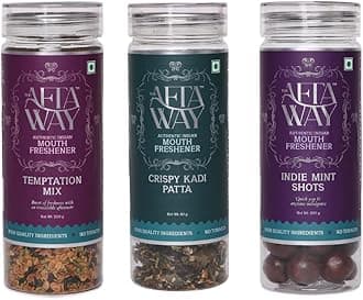 Indian Mukhwas Mouth Freshener & Digestive Snack – 3 in 1 Pack - Mint Shots, Temptation Mix, Curry Leaves, Natural, Sugar-Free & Vegan