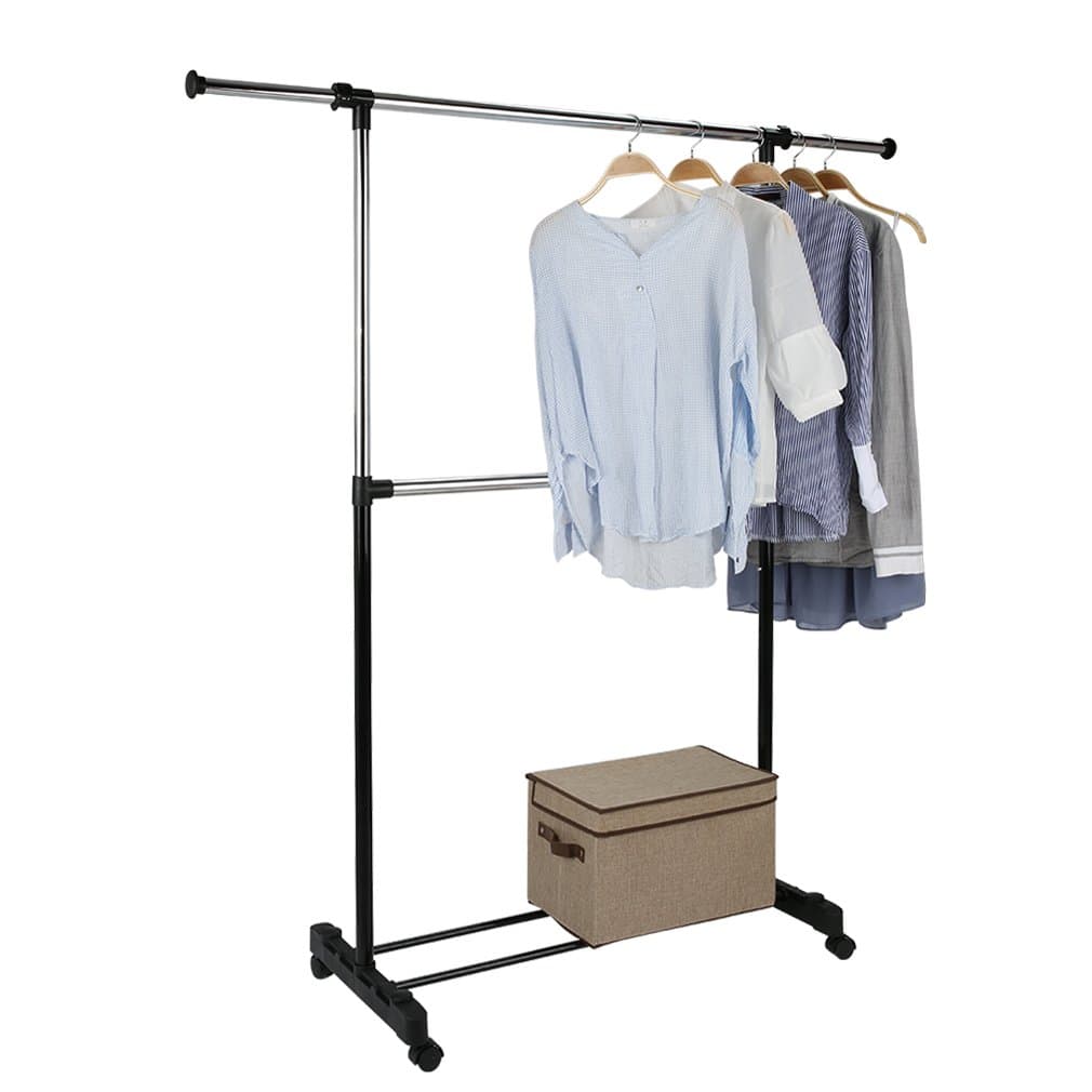 Sarkno Adjustable 2 Tier Clothes Garment Rack, Black & Chrome with Wheels