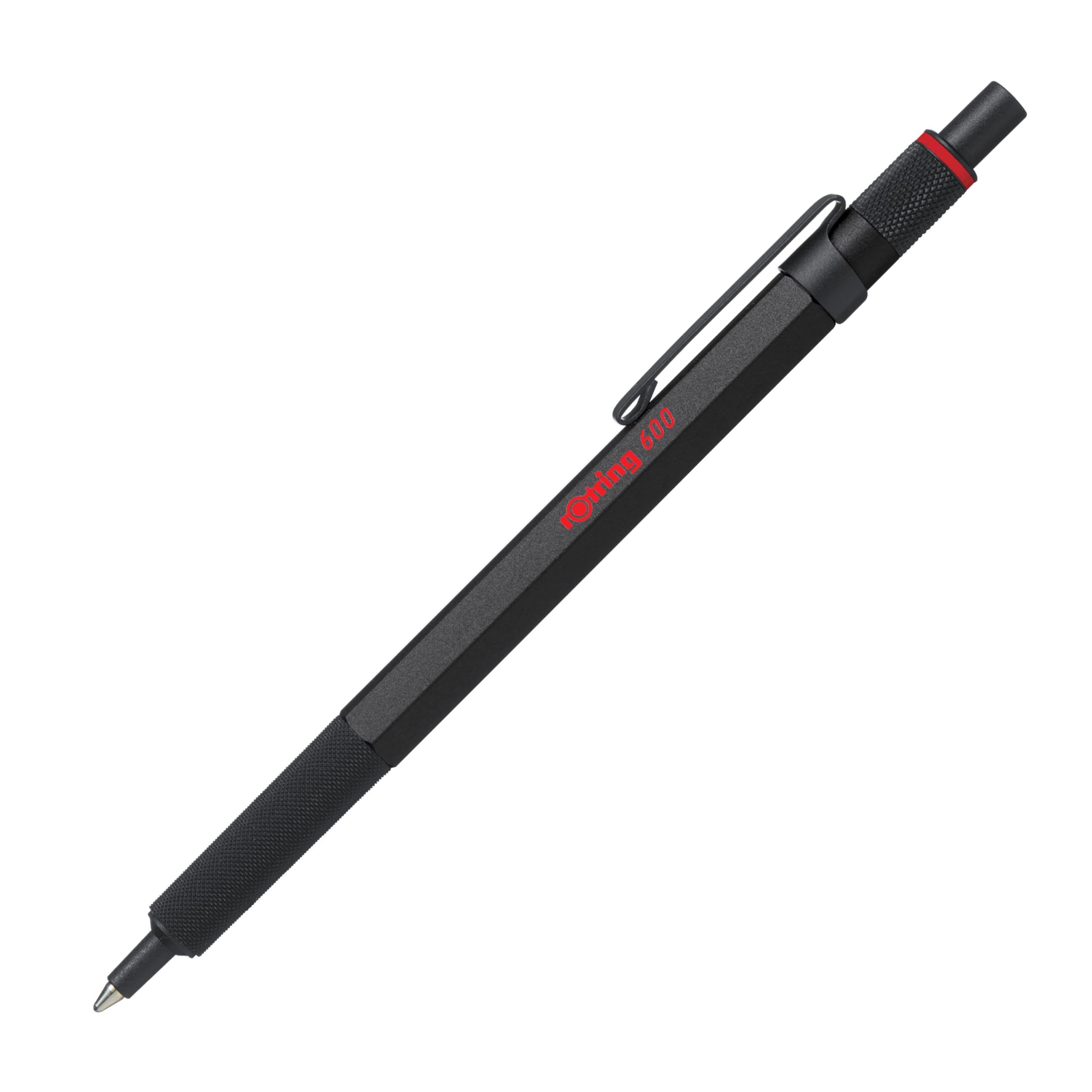 rOtring 600 Ballpoint Pen, Medium Point, Black Ink, Black Barrel, Refillable, 1 Count - Smooth Writing, Style, Comfort, Non-Slip Grip