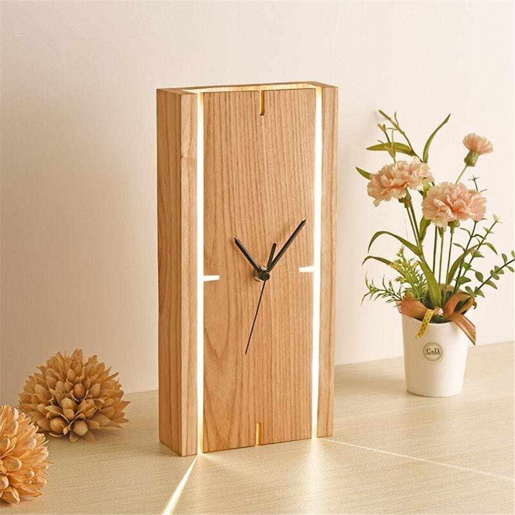 Atmko®Table Light Bedside Lamp With Mute Clock Modern LED Creative Wall Lights Wooden Desk Lamps For Study Office Bedroom Living Room With Button Switch