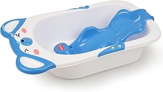 Luv Lap Bubble Baby Bathtub (White & Blue) & Anti Slip Baby Plastic Bath Chair (Blue), Bathtub with Drain Plug, Baby Bath Seat/Sling with Non Slip Suction Base, Baby Bathing Essential