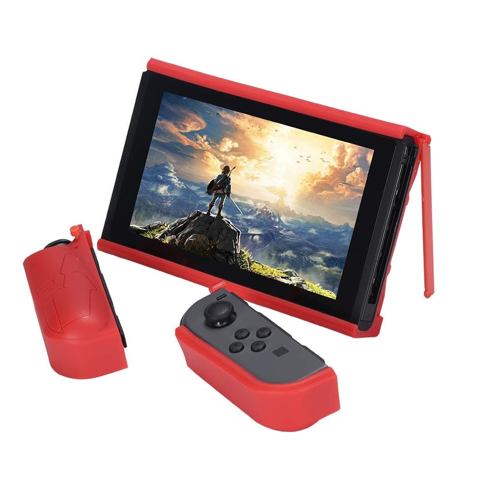 AIXMEET Ultimate Detachable Case for Nintendo Switch, with Fully Enclosed Case | Detachable Joy-Con Protection | Solid Upright Kickstands | High-Grade TPU (Red)