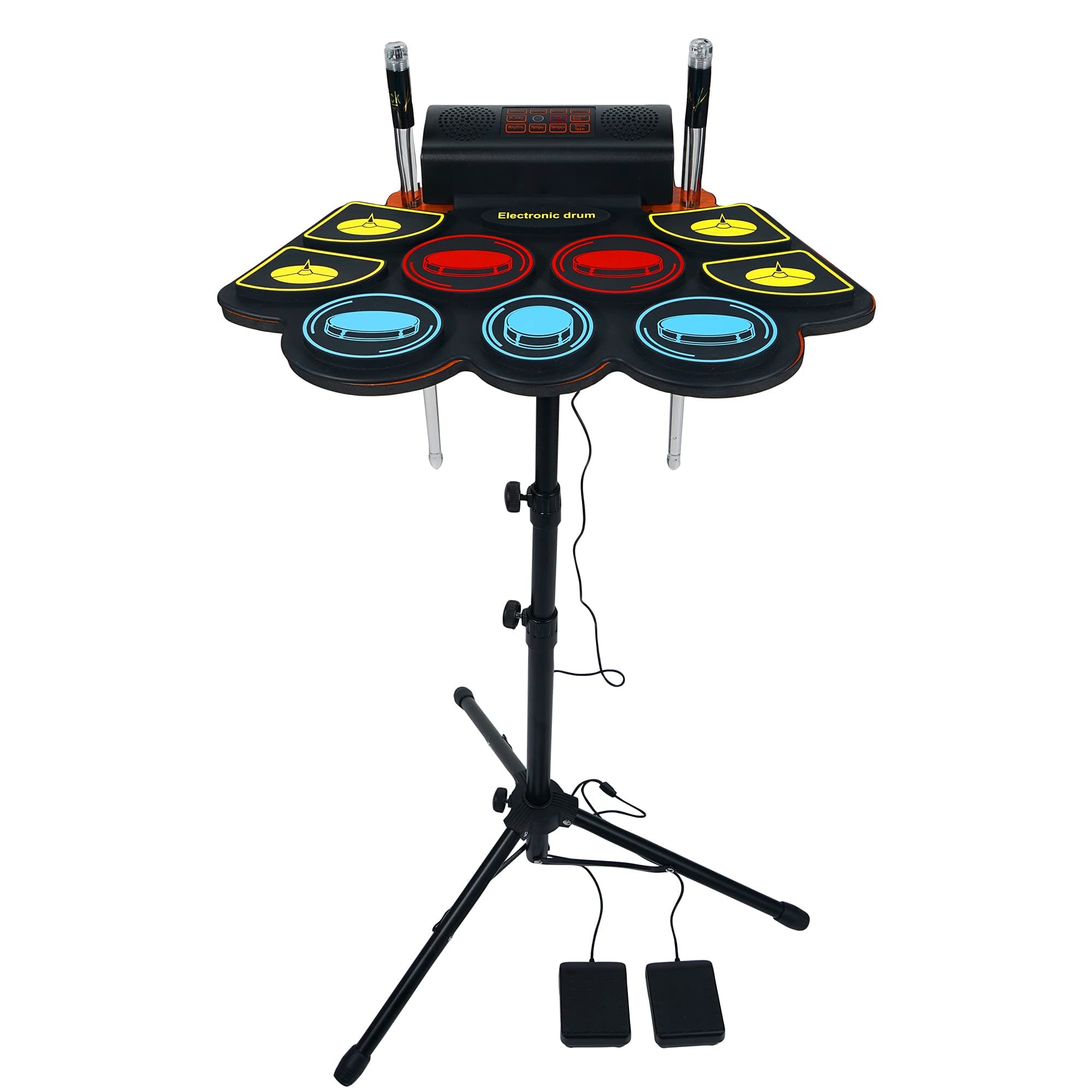 Electric Drum Set for Kids, Electronic Drum Pad with Light Up Drumsticks and Drum Stand, Bulit-in Double Speakers and Rechargeable Battery, Kids Drum Set with LED Drumsticks, 9 Pads Digital Drum Kit