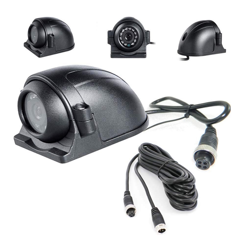 Vehicle Backup Side View Camera 12V/24V 12 LED IR Night Vision 4 Pin Reverse Rear View Camera Waterproof IP68 with 5m Video Cable for Truck Bus Trailer RV 5th Wheel Heavy Duty (4PIN Connector)