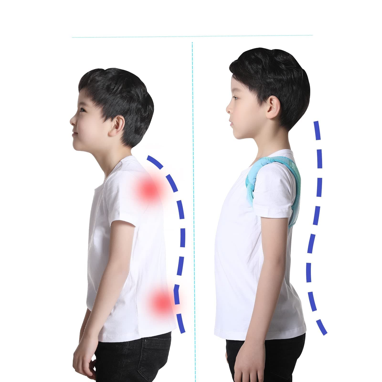 MAKINGTEC Posture Corrector for Kids, Adjustable Breathable Upper Back Support Brace Back Straightener Back Correction Strap for Clavicle Support and Pain Relief from Back Neck Shoulder (Blue, M)