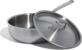 Cookware - 3 Quart Stainless Steel Saucier Pan - 5 Ply Stainless Clad - Professional Cookware - Made in Italy - Induction Compatible