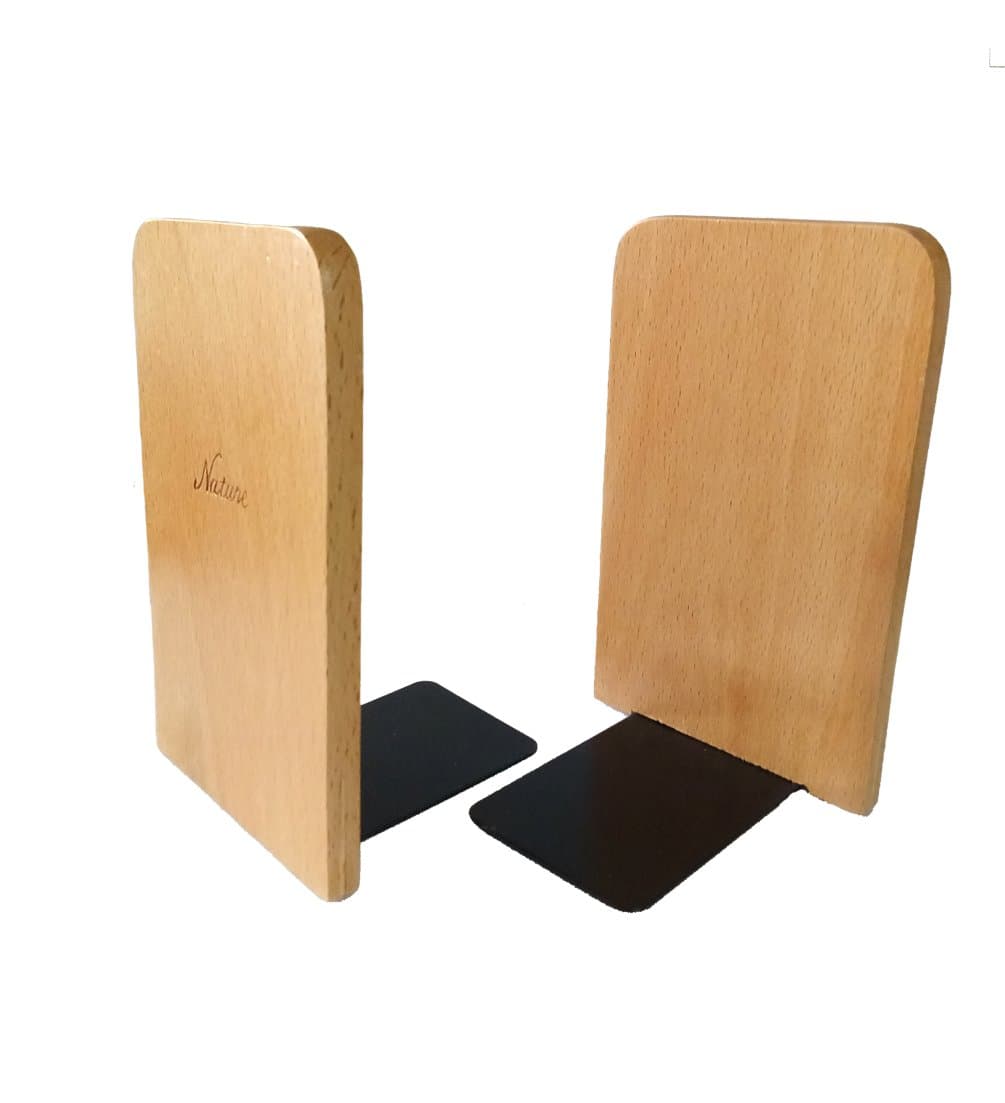 1Pair Simple Style Beech Wood Bookends Bookend for Library School Study Home Office Gift (Square)