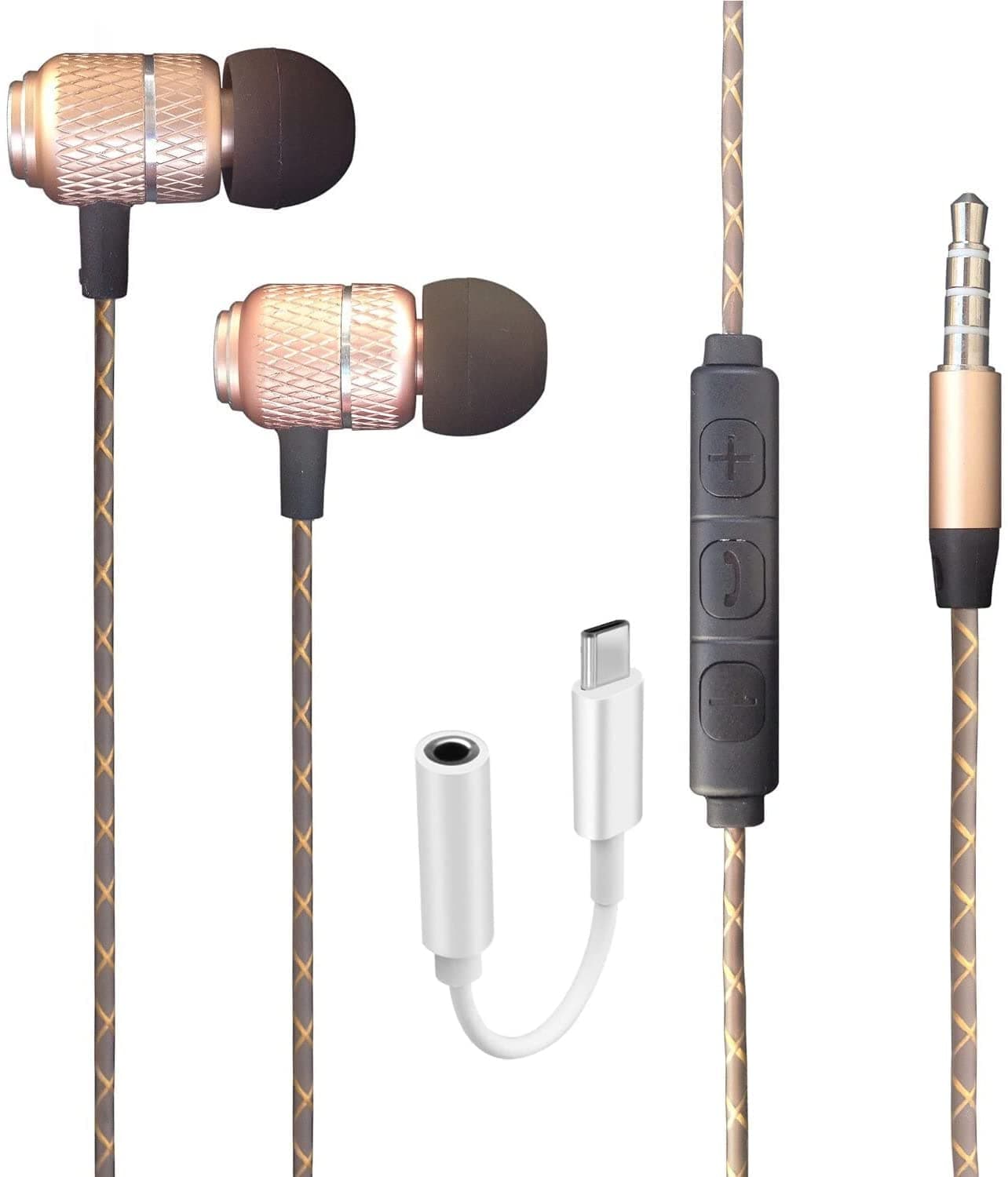 For HONOR 90 /Honor 90 Lite/Honor 90 Smart/Magic 4 Lite/Magic4 Pro Earphone - Wired Bass Stereo In-ear Headphone (USB C To 3.5mm Jack Adapter Included) Headset Earbuds With Volume Control (GOLD)