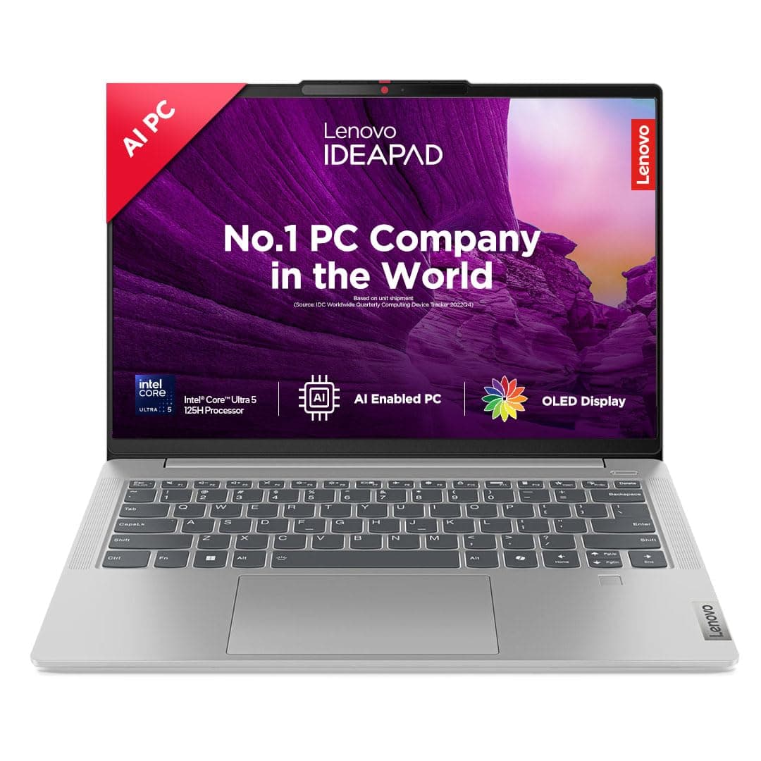 IdeaPad Slim 5 Intel Core Ultra 5 125H Built-in AI 14" (35.5cm) WUXGA-OLED 400Nits Thin & Light Laptop (16GB/1TB SSD/Win 11/Office 21/FHD+IR Camera/Alexa/1Yr ADP Free/Grey/1.4Kg), 83DA003GIN