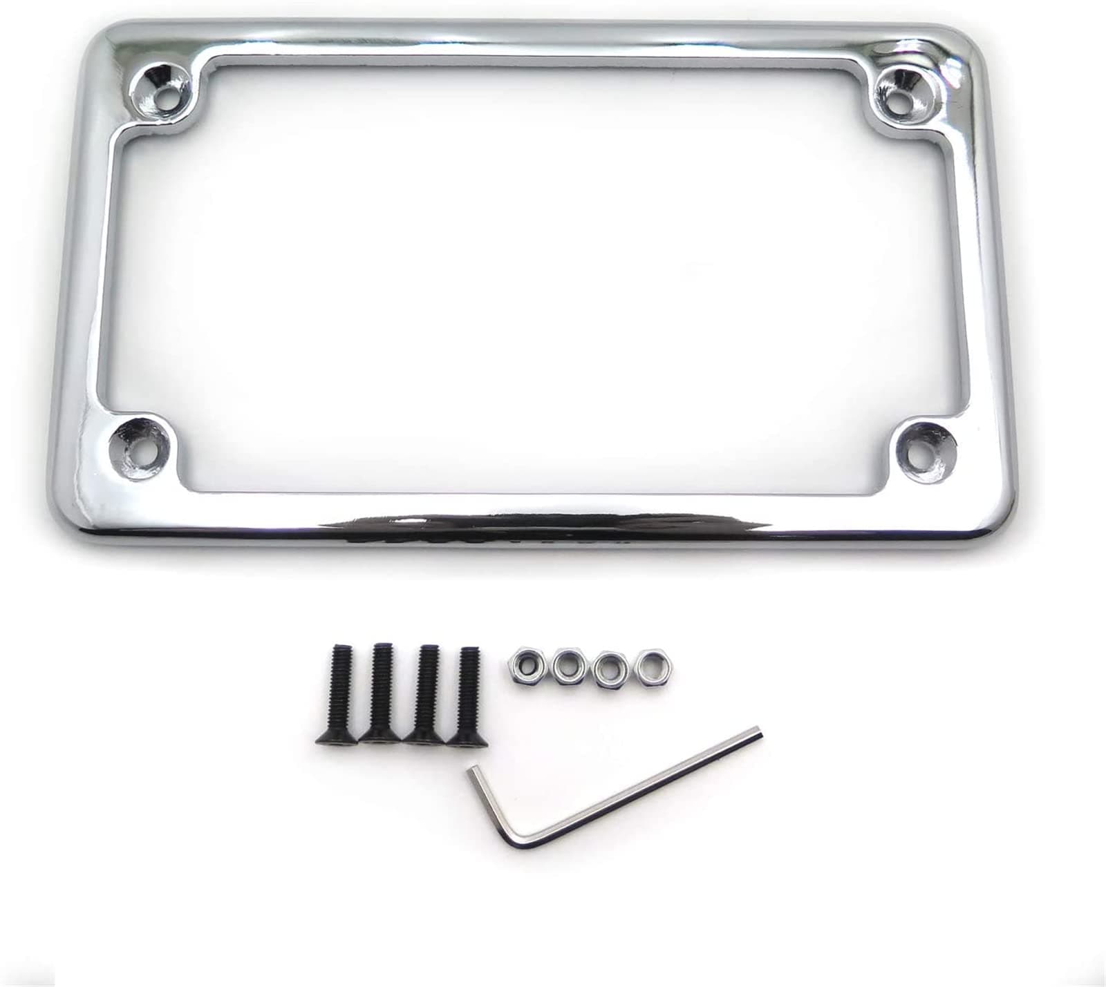 Motorcycle License Plate Frames, Flat Bracket Tag Holder 7 Inches x 4 Inches, Universal Chrome License Plate Frame Exterior Accessories, Silver
