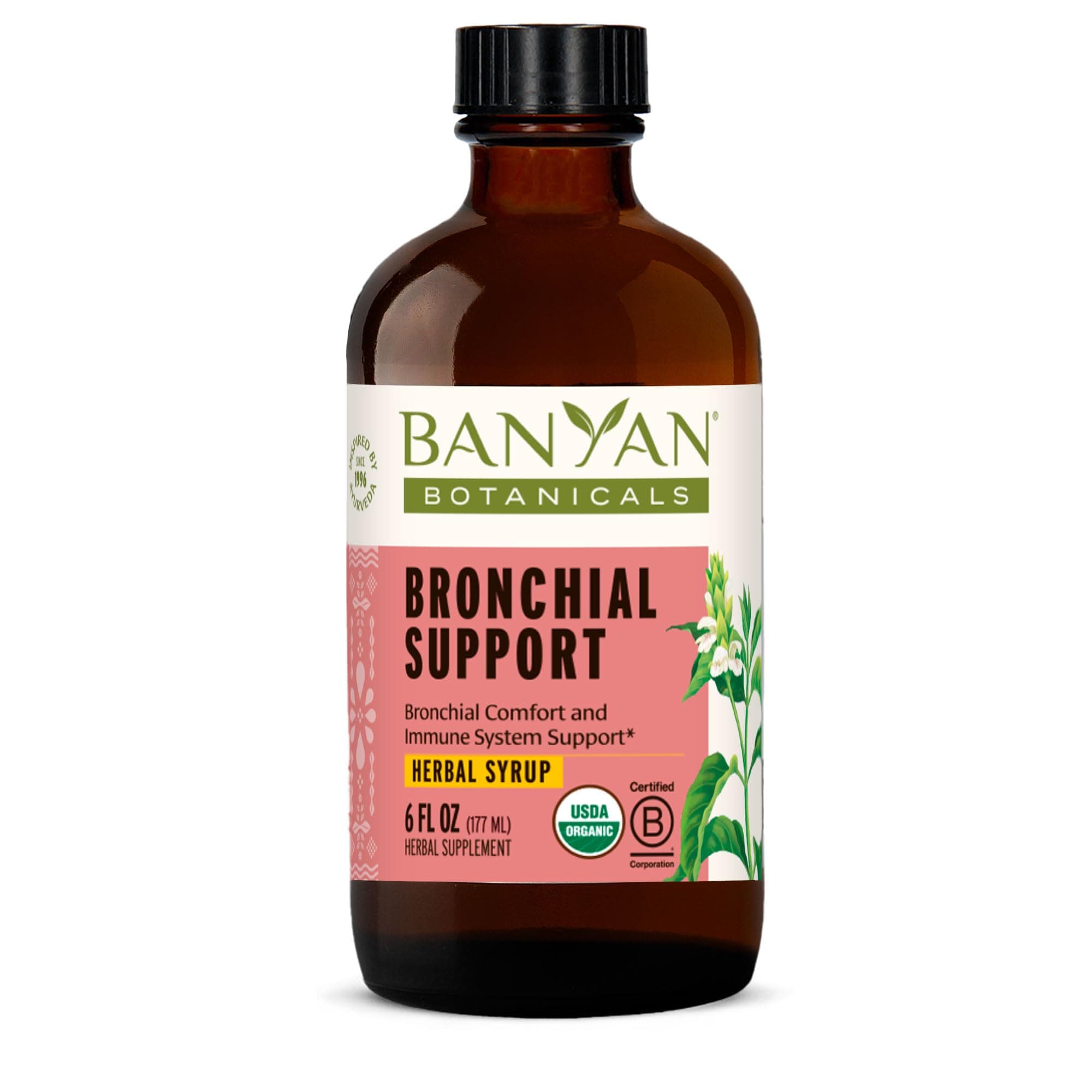 Banyan Botanicals Organic Bronchial Support Syrup – Kid-Friendly Chest & Lung Support – Soothing Herbal Cough & Throat Syrup with Tulsi, Licorice & Ginger – Alcohol-Free & Non-GMO – 6oz*