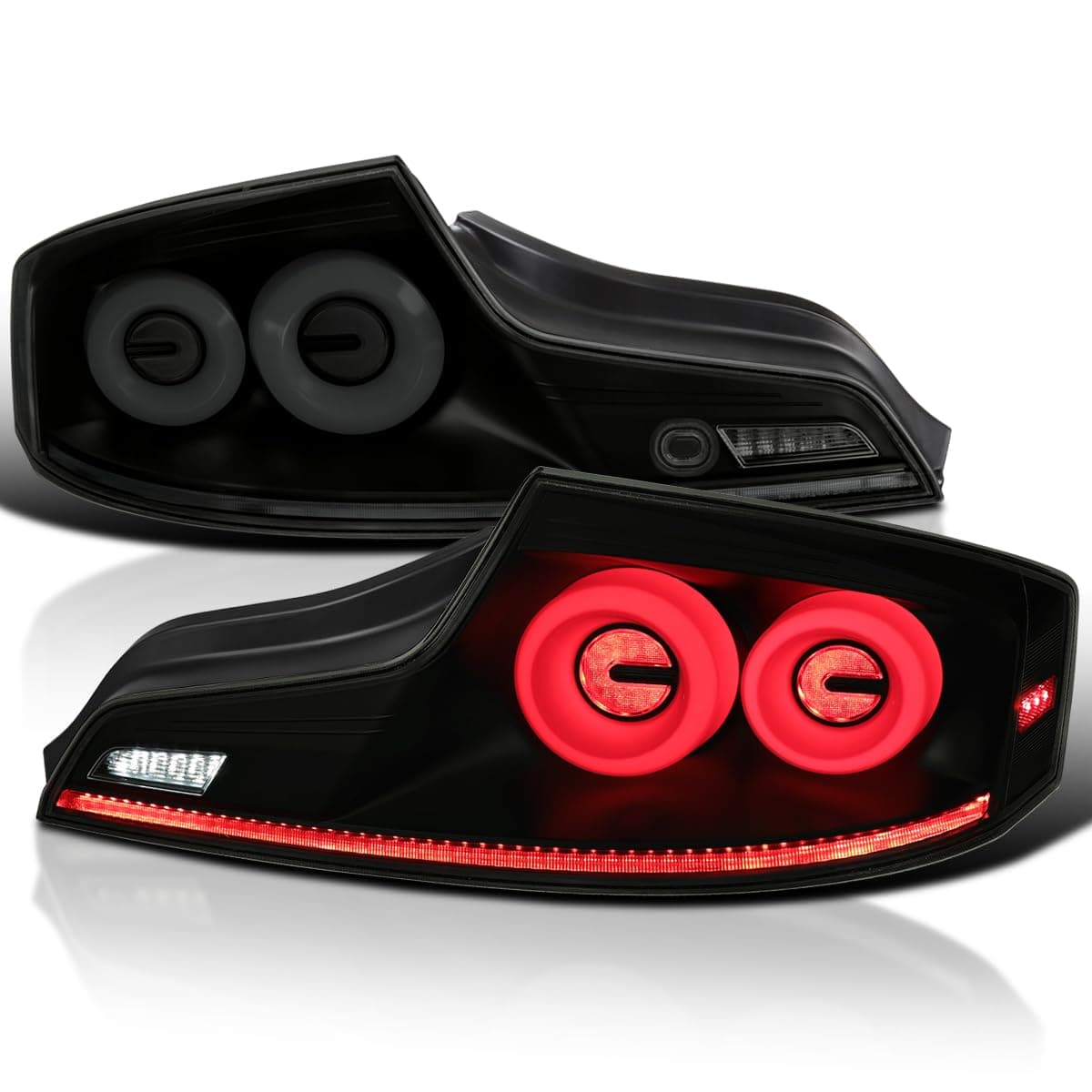 SPEC-D TUNING Black Smoke Full LED Tail Lights w/White Fiber Optic Halo Ring, Sequential Turn Signal, and Startup Animation Compatible with 2003-2007 Infiniti G35, Left + Right Pair Assembly