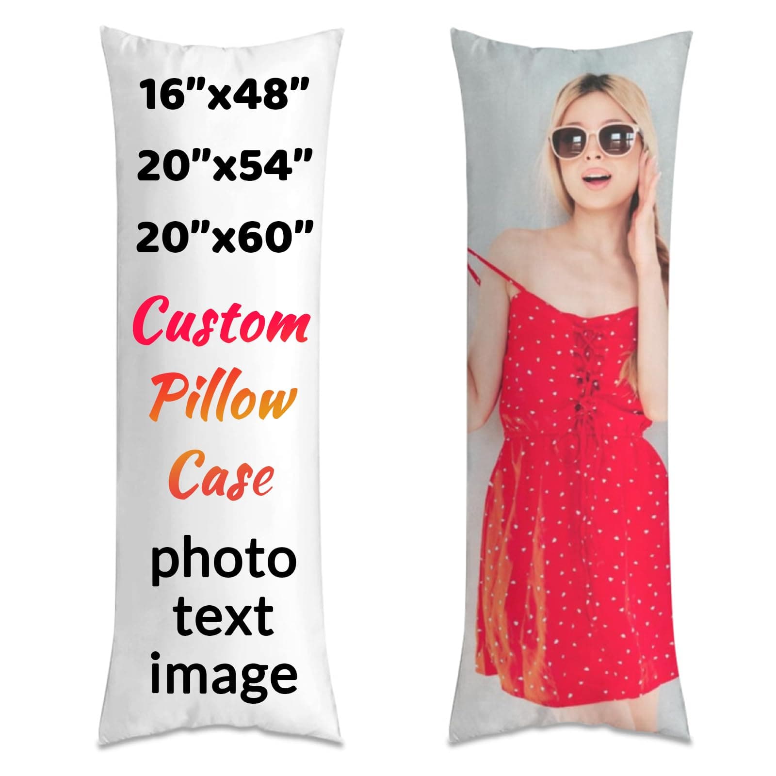 Custom Body Pillow Case,Personalized Anime Pillows Cases,Custom Pillow Case with Picture Text Photo,16x48 Body Pillows Cover Customizable Full Body Pillowcase for Living Room Bedroom (20x60inch)