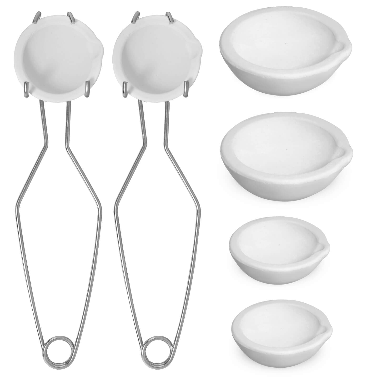 8 Pcs Melting Casting Kit, 4 Ceramic Quartz Crucibles and 2 Upgraded and Enlarged Ceramic Quartz Crucibles, 2 Pcs Whipclip Handle 2a, Melting Metals Like Gold and Silver.