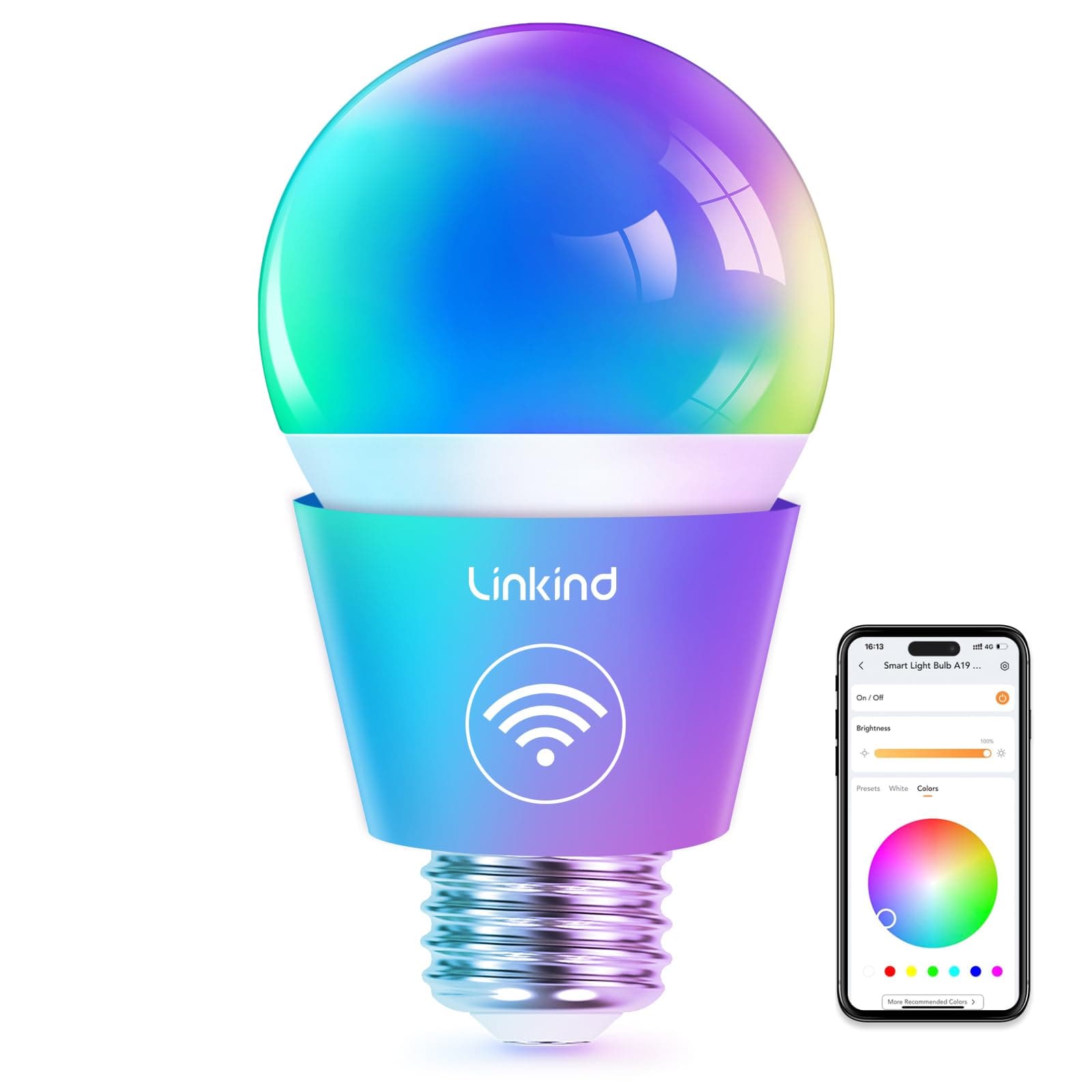 Smart Light Bulbs, WiFi Bulbs Work with Alexa & Google Home, RGBTW Color Changing Light Bulb with APP Control, 9W LED Smart Bulb Equivalent 60W, A19 E26 Alexa Light 2.4Ghz 800LM Dimmable