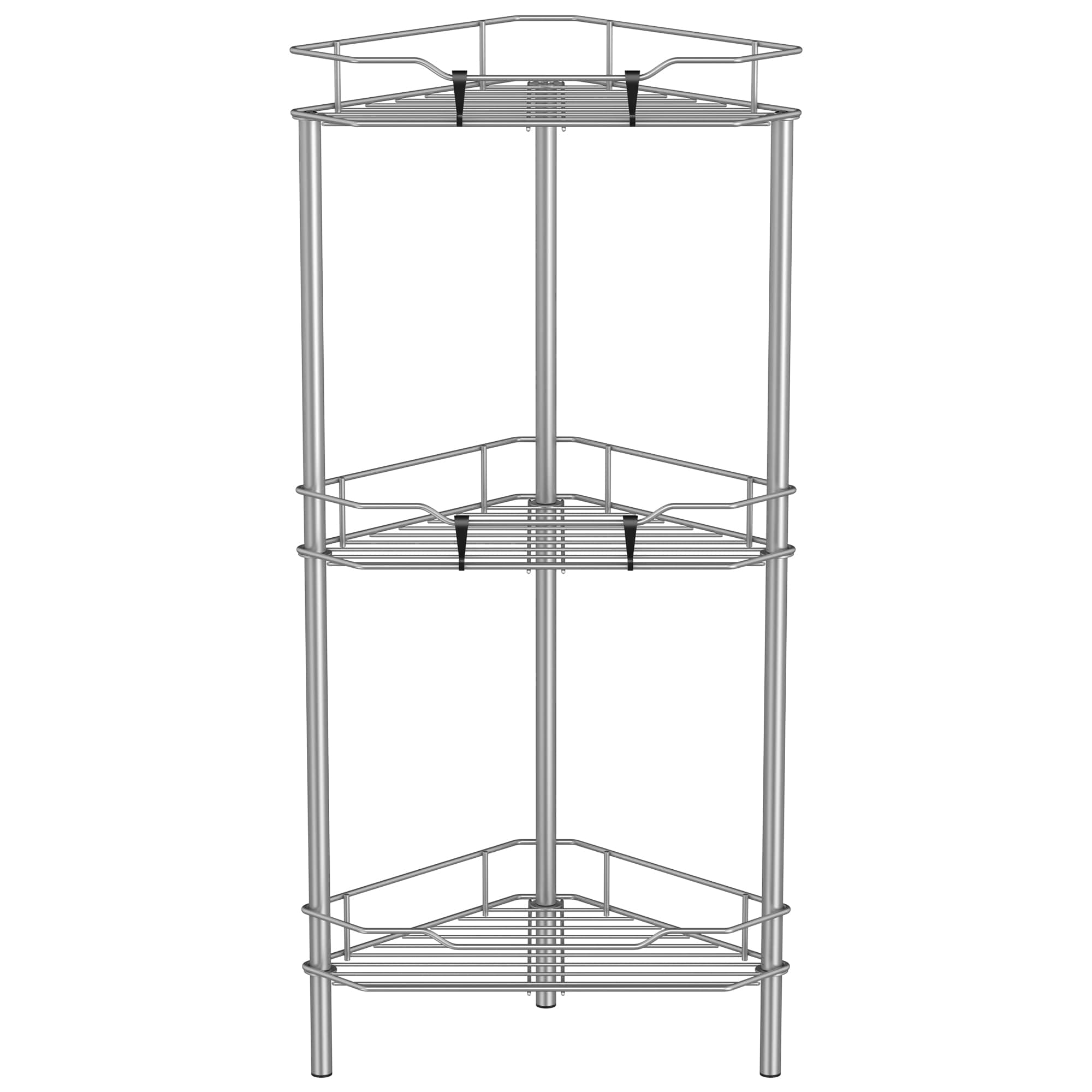 3 Tier Floor Standing Corner Shower Caddy Organizer Shelf with Hooks, Bathroom Shelves Stand Rack, Gray