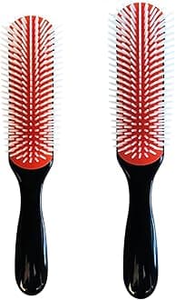 MDSTYLE Hair Brush for Women Men Curly Wet or Dry Hair Classic Detangling Brushes 9 Row for Natural Thick Hair, Blow Styling Separating, Shaping, Defining Curls, Travel (Black Small x1 & Regular x1)