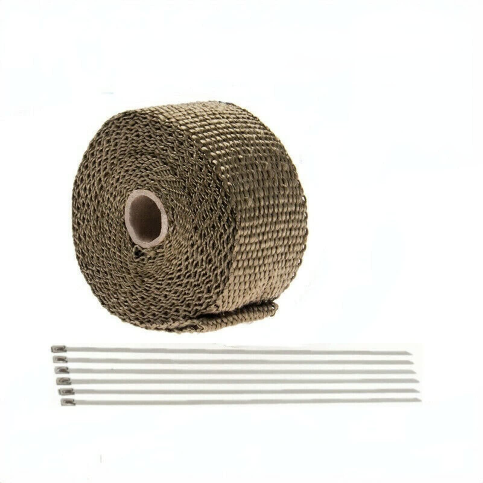 Titanium Exhaust Wrap 2" x 16.5' Roll for Motorcycle Fiberglass Heat Shield Tape with Stainless Ties