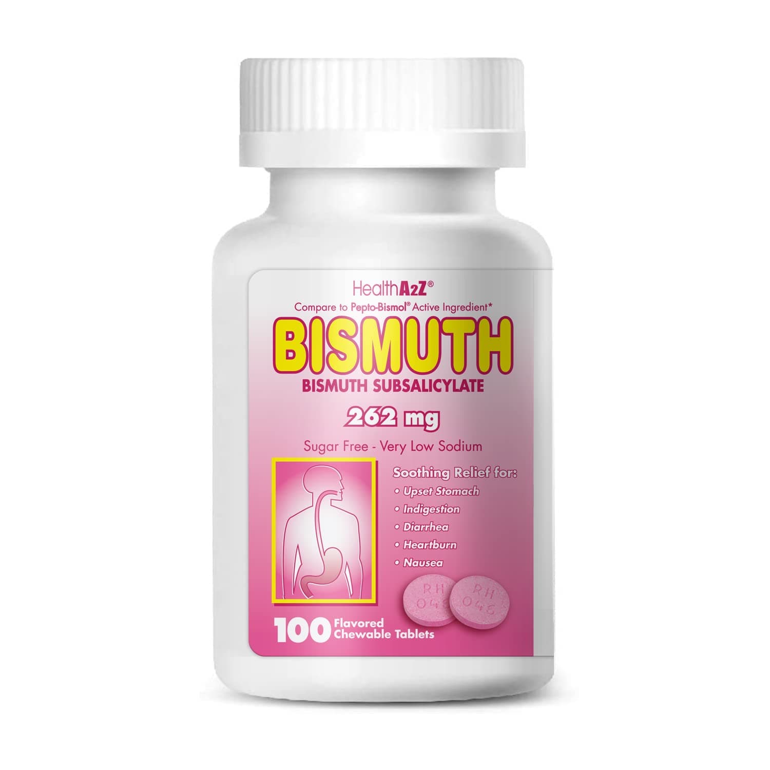 HealthA2Z® Bismuth | Bismuth Subsalicylate 262mg | Multi-Symptom Relief | (100 Count (Pack of 1))