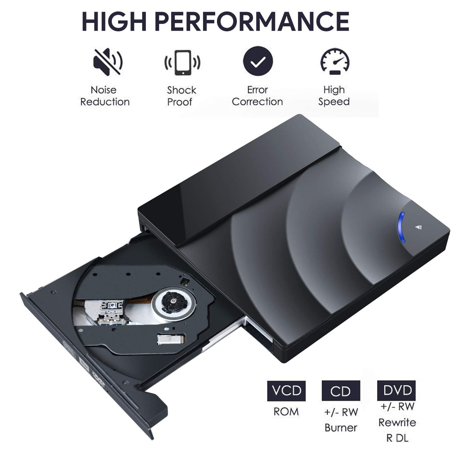 ivkey External CD DVD Drive, IVKEY USB 3.0 Slim Portable External CD DVD Rewriter Burner Writer,High Speed Data Transfer USB Optical Drives Player for PC Desktop Laptop Windows Linux Mac OS (Gray)