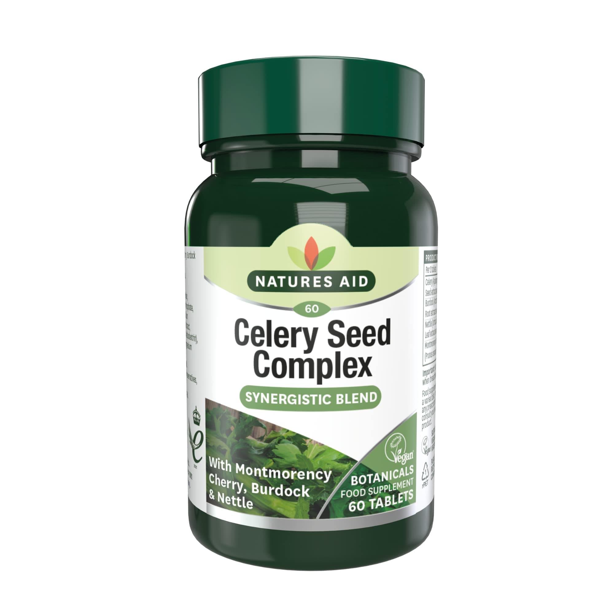 Natures Aid Celery Seed Complex | With Montmorency Cherry, Burdock & Nettle | Indian Ayurveda Food Supplement | Vegan | 60 Tablets