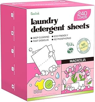 Soulink Magnolia Laundry Detergent Sheets 240 Loads - Eco-Friendly, Plant-Based, Hypoallergenic, No Plastic Jar