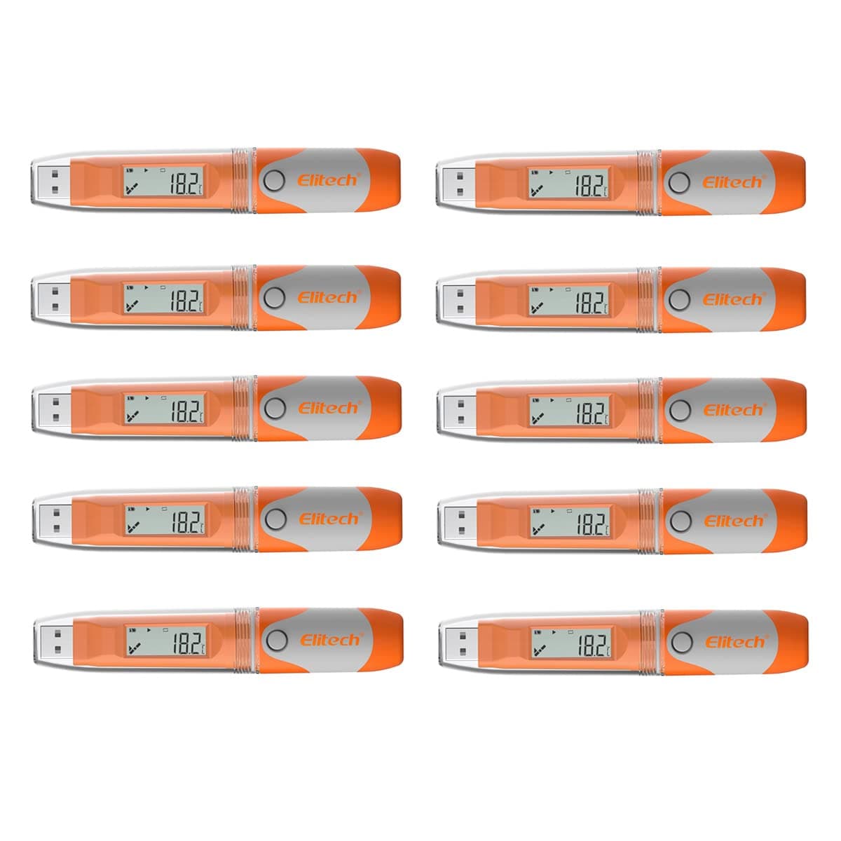 Elitech RC-51H 10Pack USB Temperature Humidity Data Logger Multiple Alarms Temperature&Humidity Recorder 32000 Recordings, Excel PDF Report, Software for Mac and PC
