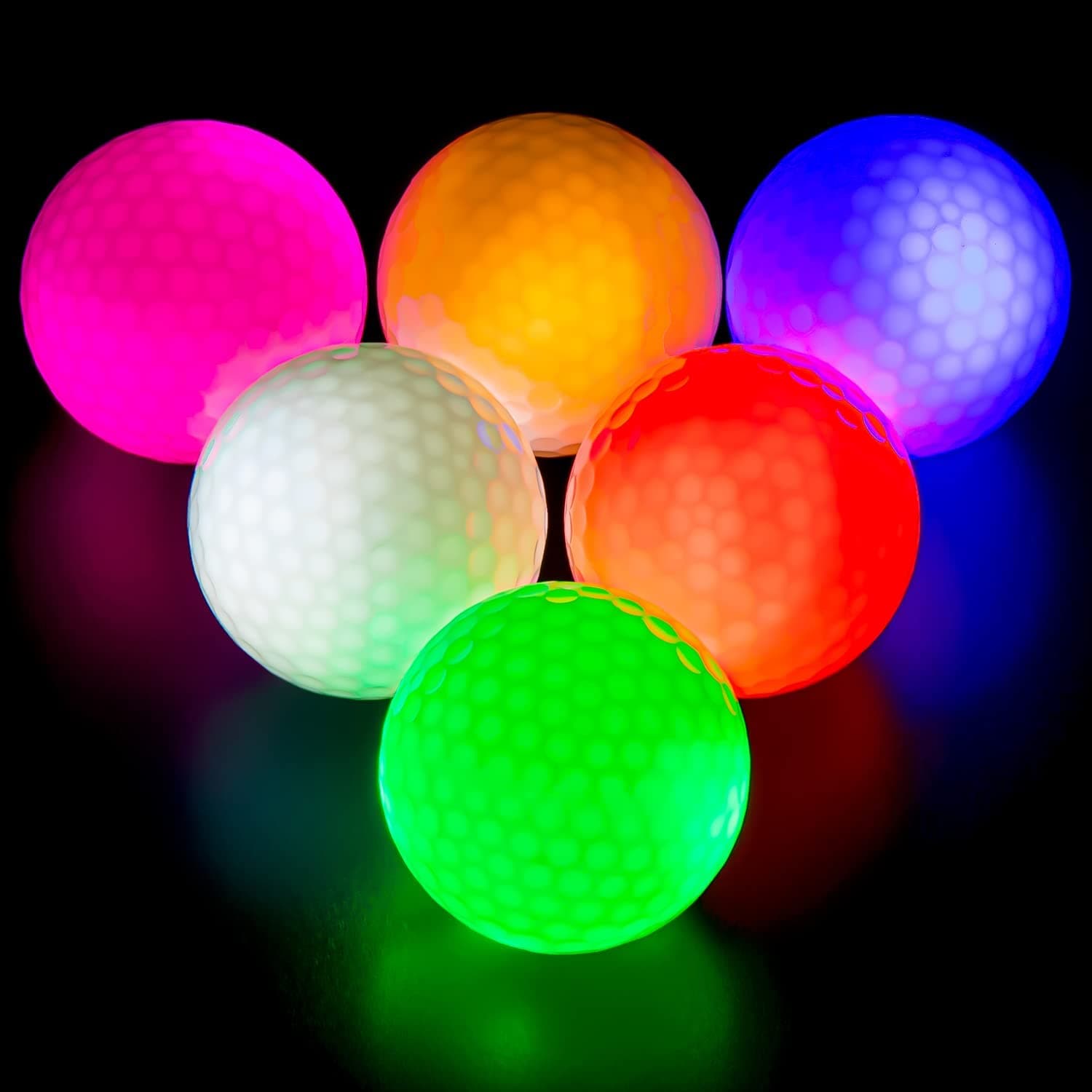 MAKINGTEC Glow in The Dark Golf Balls Light up Led 6 pcs Glow Golf Balls Waterproof Light Up Golf Ball for Men Women 40 Hours Lighting Life Span Six Assorted Colors