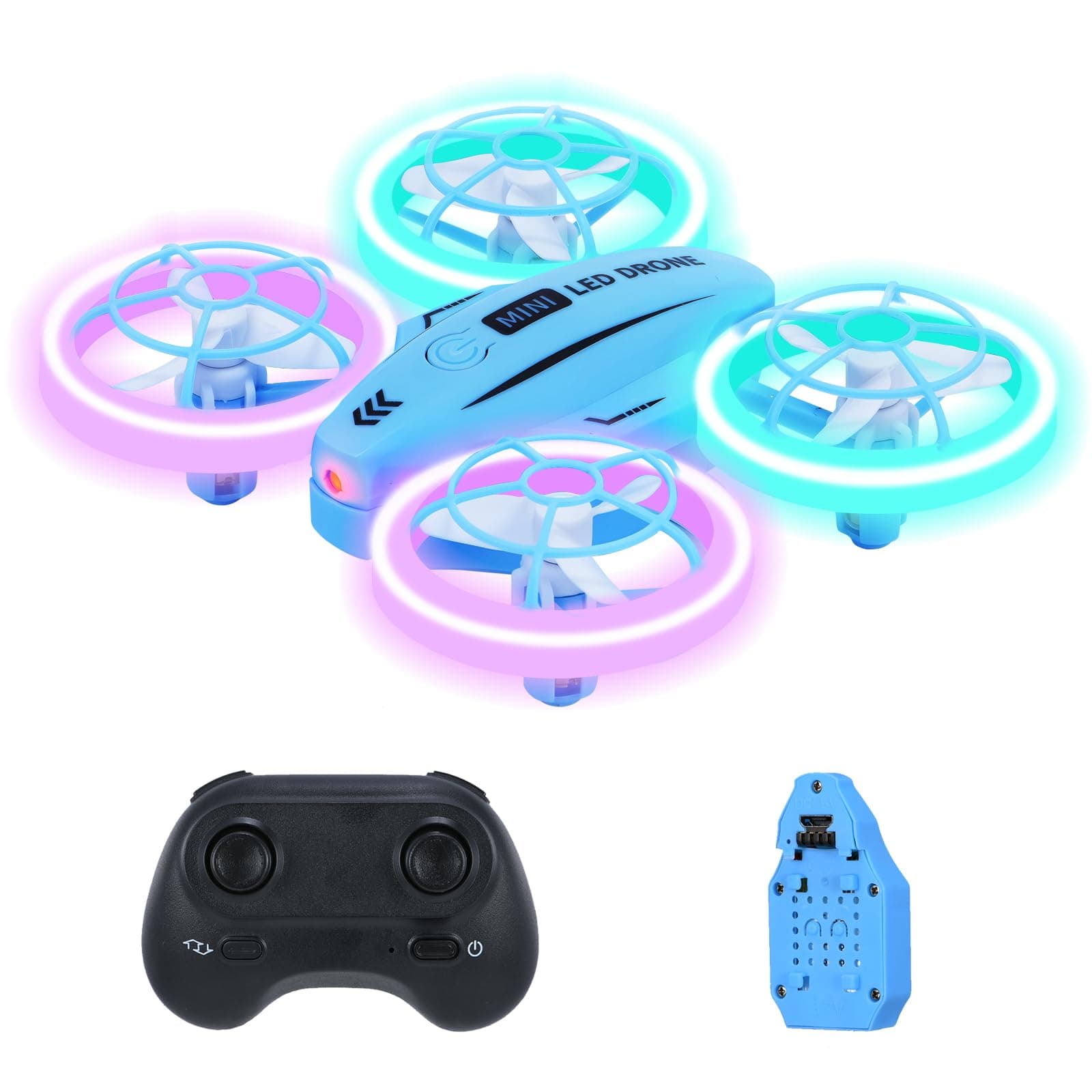 Mini Drone for Beginners, Colorful LED RC Drone, RC Quadcopter with Headless Mode, 360 Flips, Altitude Hold, 3 Speeds Mode, Full Propeller Protect, Gifts for Adults, Blue