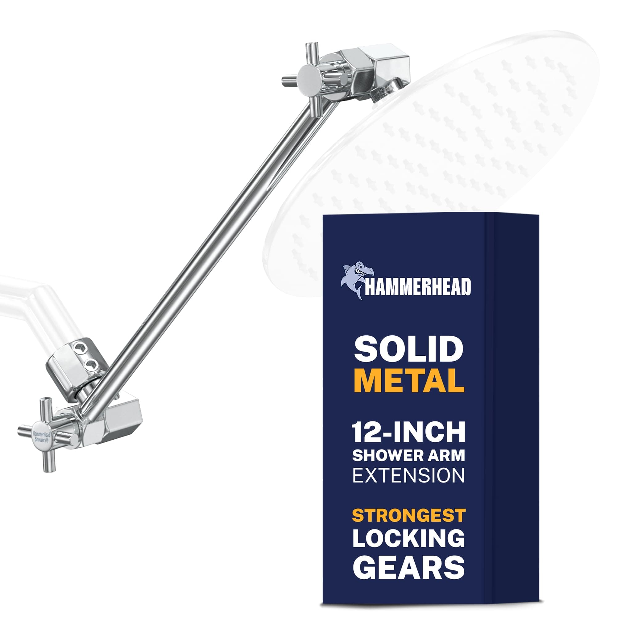 HammerHead Showers® Solid Metal 12-Inch Adjustable Shower Extension Arm – Raises Showerhead Height, Supports up to 10lbs – Chrome