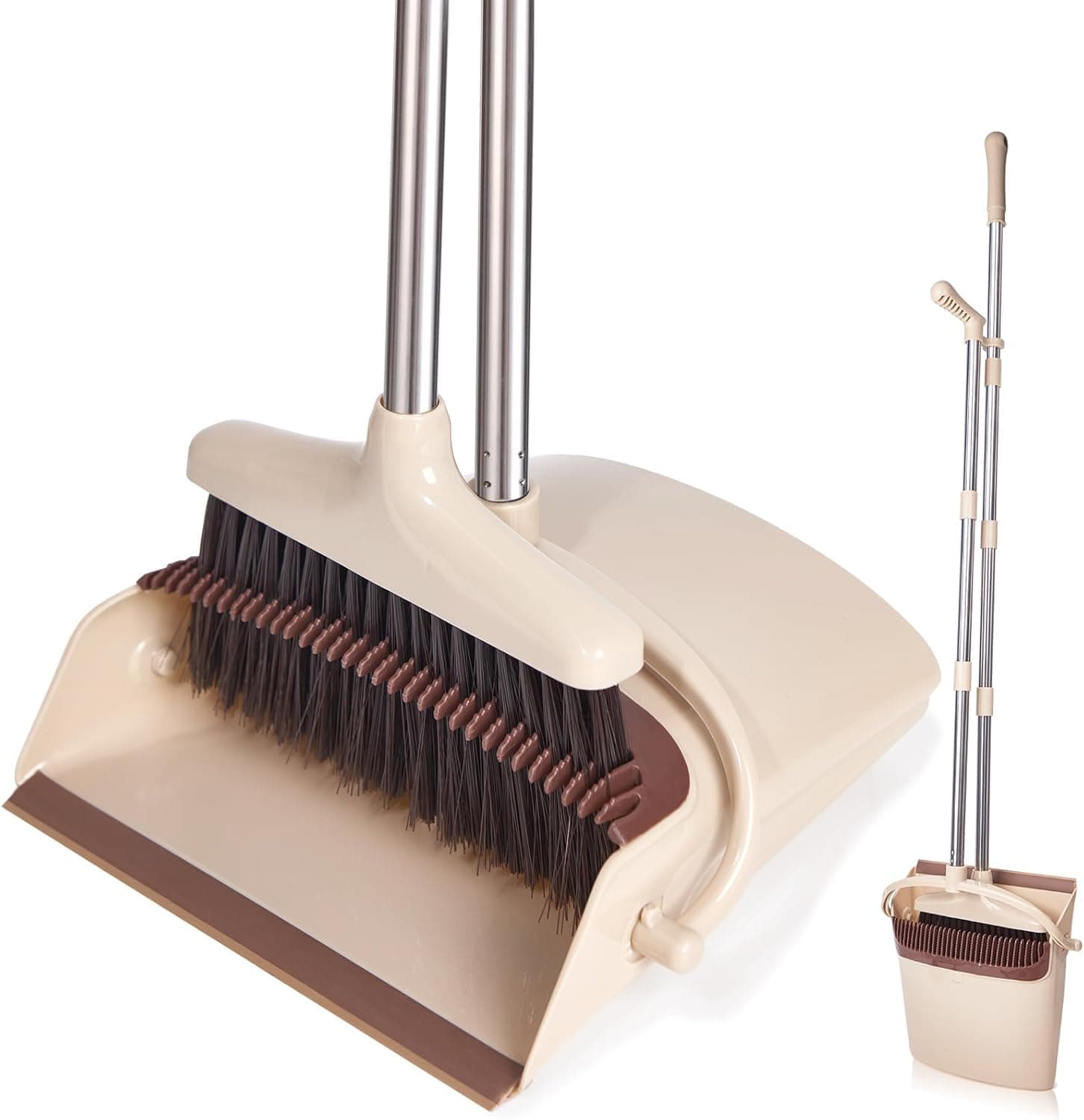 Raggle Broom and Dustpan Set, 36-in Long Adjustable Handle Broom Dustpan Combo with Dustpan Teeth to Automatically Clean Hair Suitable for Home Kitchen Office Hall Floor