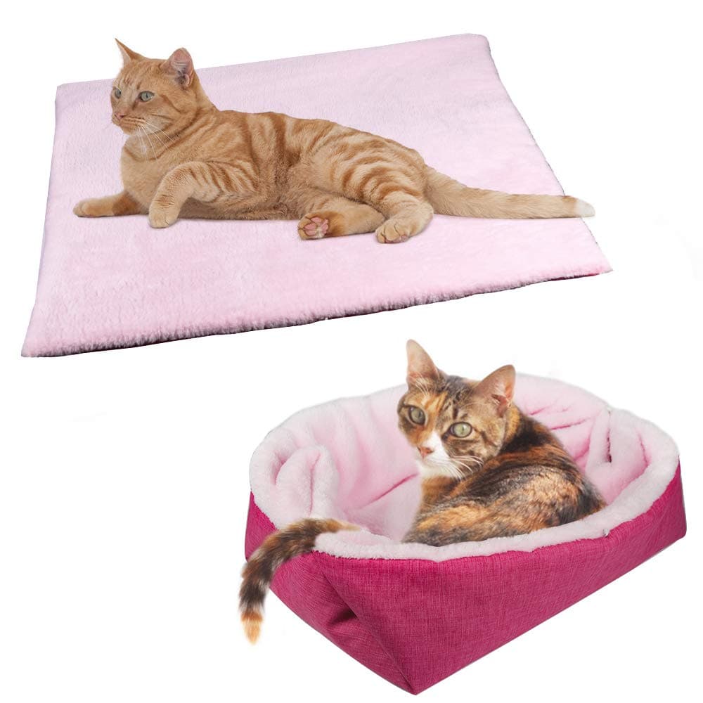 Self-Warming Cat Bed - Convertible Cat Mat, Light Weight Pet Bed for Cats, Puppy Cat Bed Mat, Machine Washable Puppy Bed for Indoor Cats Houses, Floor, Car Back Seat, Pink