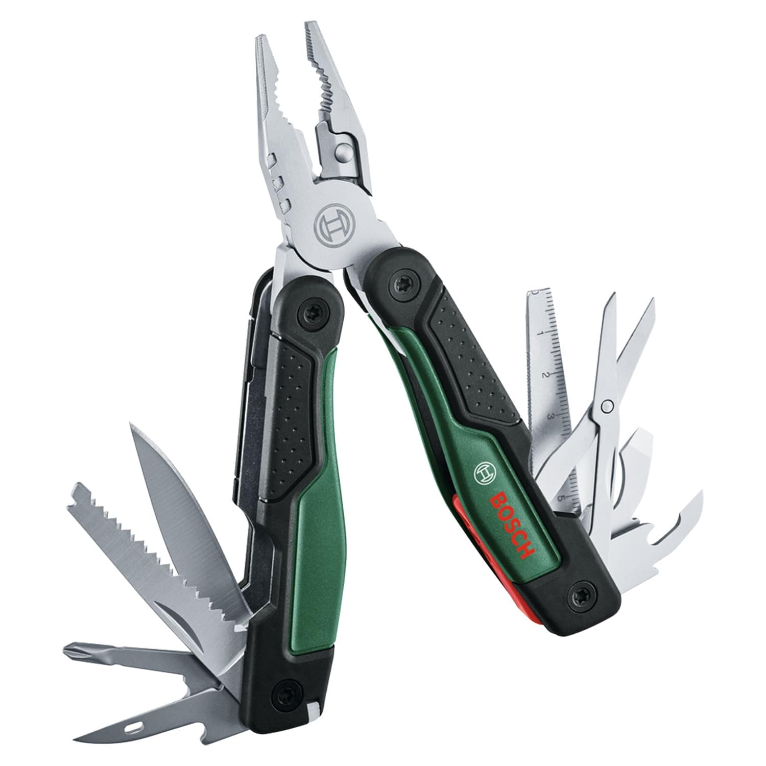 16-in-1 Multi-Tool (Multipurpose Tool for DIY, Outdoor and Camping; Stainless Steel; Locking Function; Softgrip; 16 Functions: Pliers; Cutter; Screwdriver; Knife; Saw, etc.)