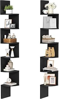 HOOBRO Corner Shelf Wall-Mounted, Set of 2 Floating Corner Shelves for Wall, 6-Tier Corner Bookshelves for Living Room, Bedroom, Bathroom, Home Office, Black BK27BJP201