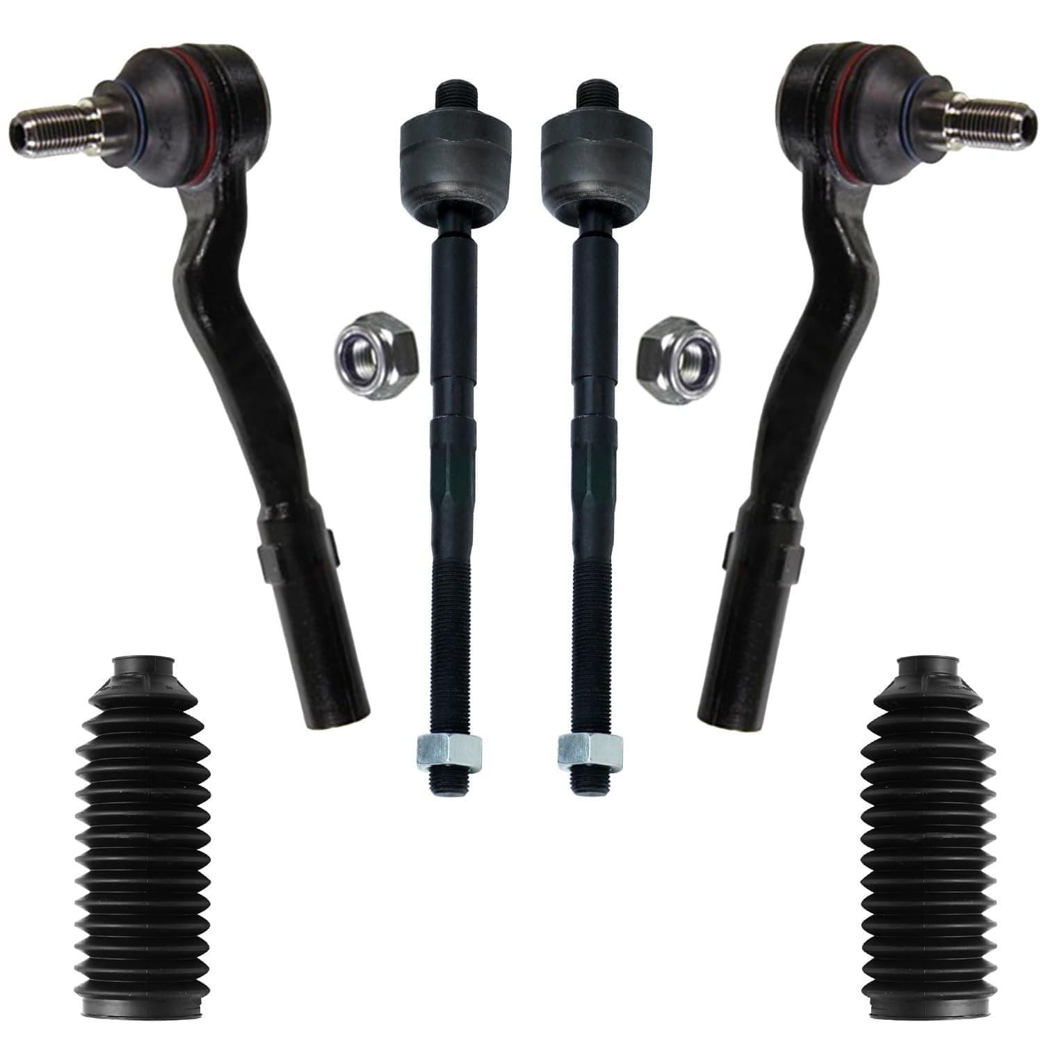 6pc Front Tie Rods for Mercedes-Benz E320 E350 CLS500 CLS550 E500 E550, E55 E63 CLS55 CLS63 AMG, 4 Inner and Outer Tie Rod End Links 2 Boots Replacement