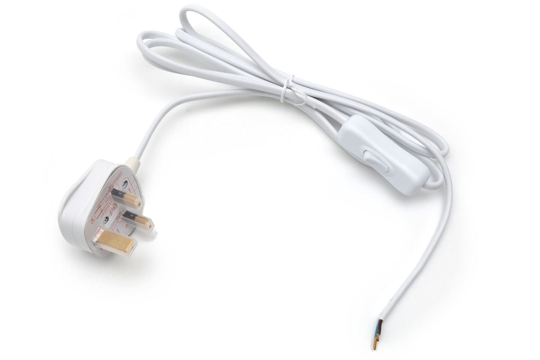 Main Lead Cord Flexible Cable with in line Switch UK 2m White