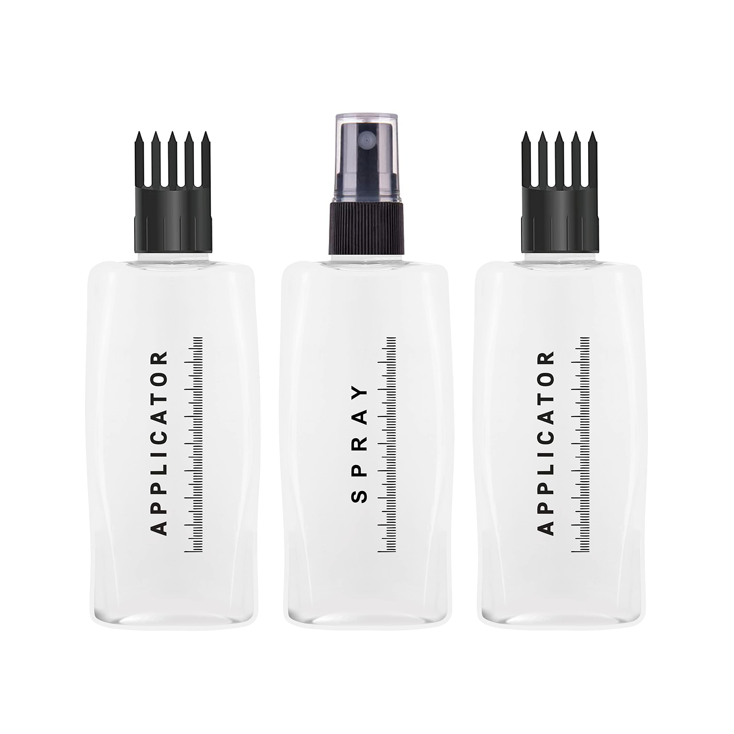 PACKCESS 100ml Hair Root Applicator Bottle With Comb & Flip Cap for Oil, Shampoo & Medicines | Fine Mist Spray Bottle, Transparent Dust Cap | Refillable, Reusable Multipurpose (Set of 2+1)