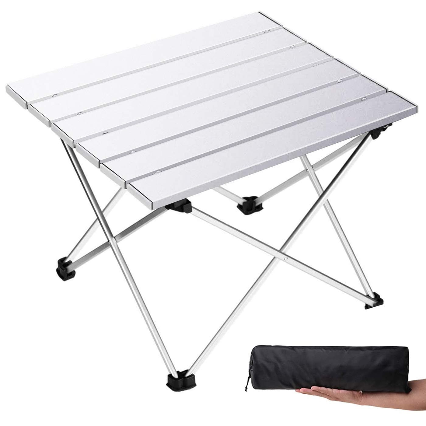 Grope Small Folding Camping Table with Aluminum Table Top Ultralight Outdoor 15.5 inches x 13.8 inches Collapsible Roll Up Folding Beach Camp Table with Carrying Bag (White)