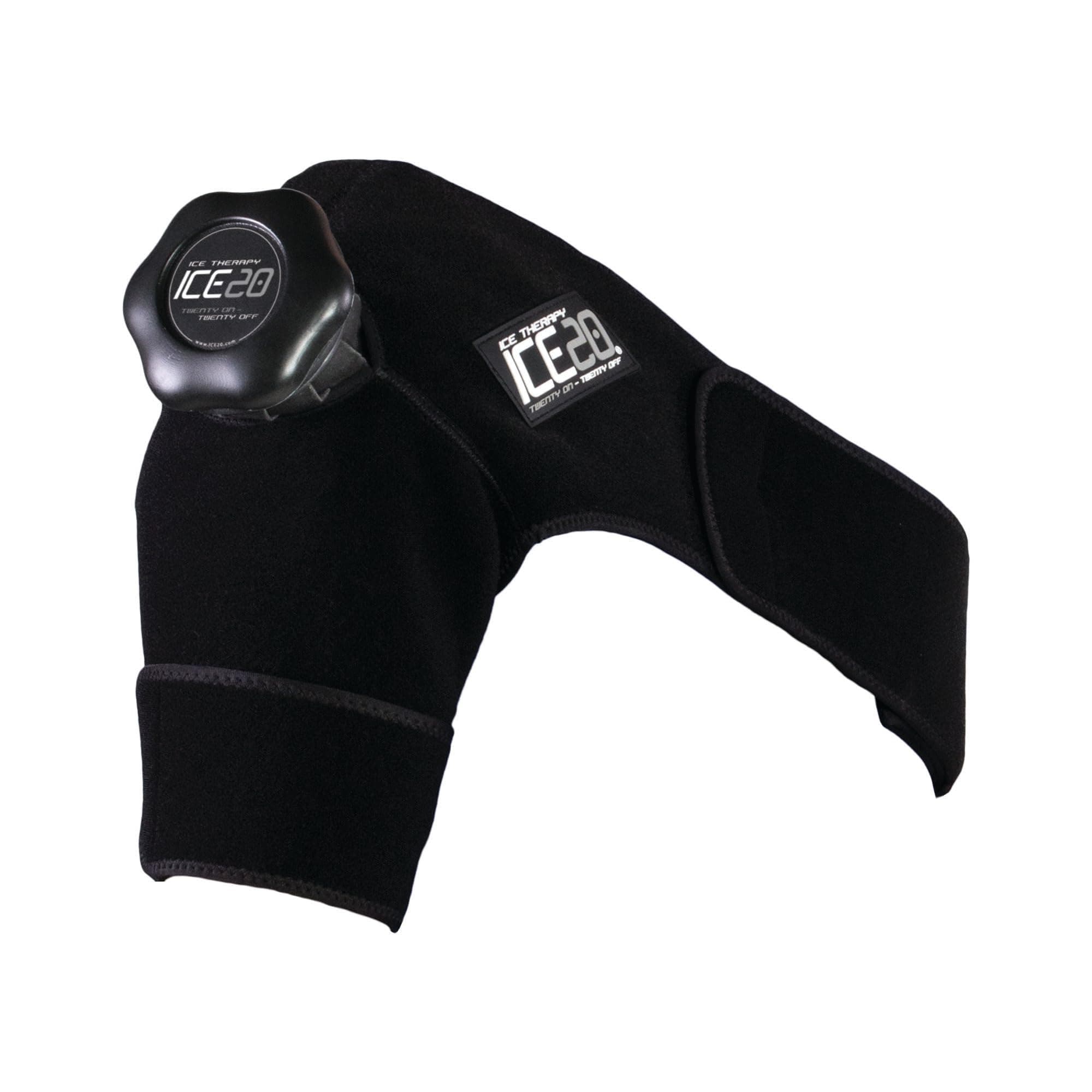 ICE20 Arm and Shoulder Ice Pack Wrap - Refillable and Removable ICE20 Bags - Shoulder Ice Therapy Wrap - Effective Therapy for Injuries and Pain Relief (Black, Single)