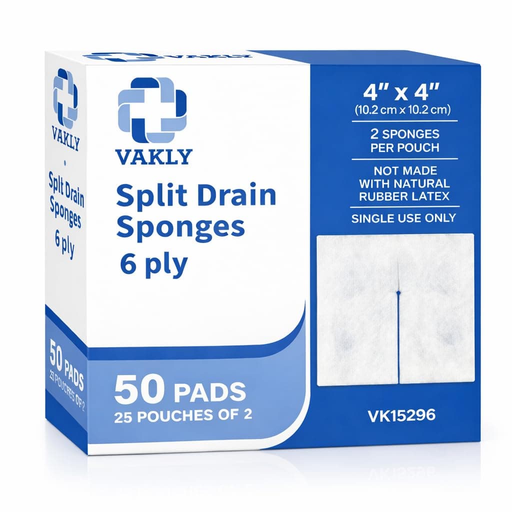 Split Drain Sponge Gauze 4x4 Sterile 6-Ply – 50 Count (25 Packs of 2) Pre-Cut Slit Absorbent Non-Woven Pads for I.V. Lines, Tracheostomy & Wound Care