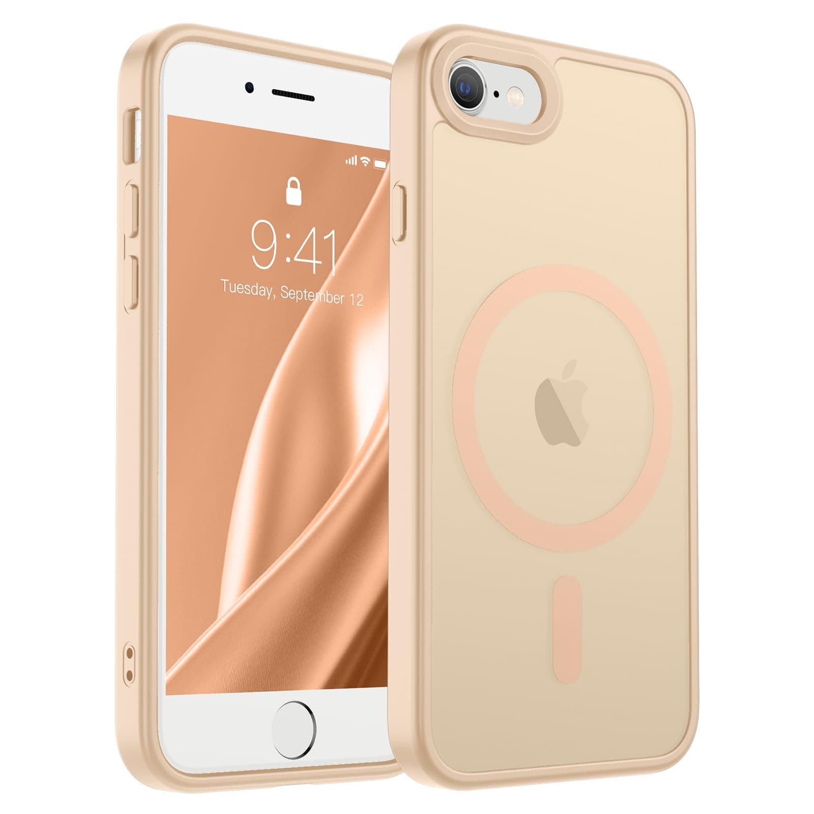 SUPFINE Magnetic for iPhone SE Case 2022 (3rd)/2020 (2nd), iPhone 8 Case (Compatible with MagSafe) (Military Grade Drop Protection) Slim Translucent Matte Phone Case, Sand Pink