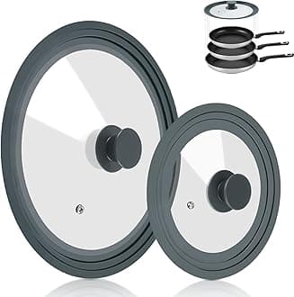 Universal Lid for Pots Pans and Skillets, 2 Pack Pan Cover fit 7", 8" 9" & 10", 11", 12" Diameter Cookware, Silicone Replacement Pan Lid Pot Lids for Frying Pans, Cast Iron,Tempered Glass Lid (Gray)
