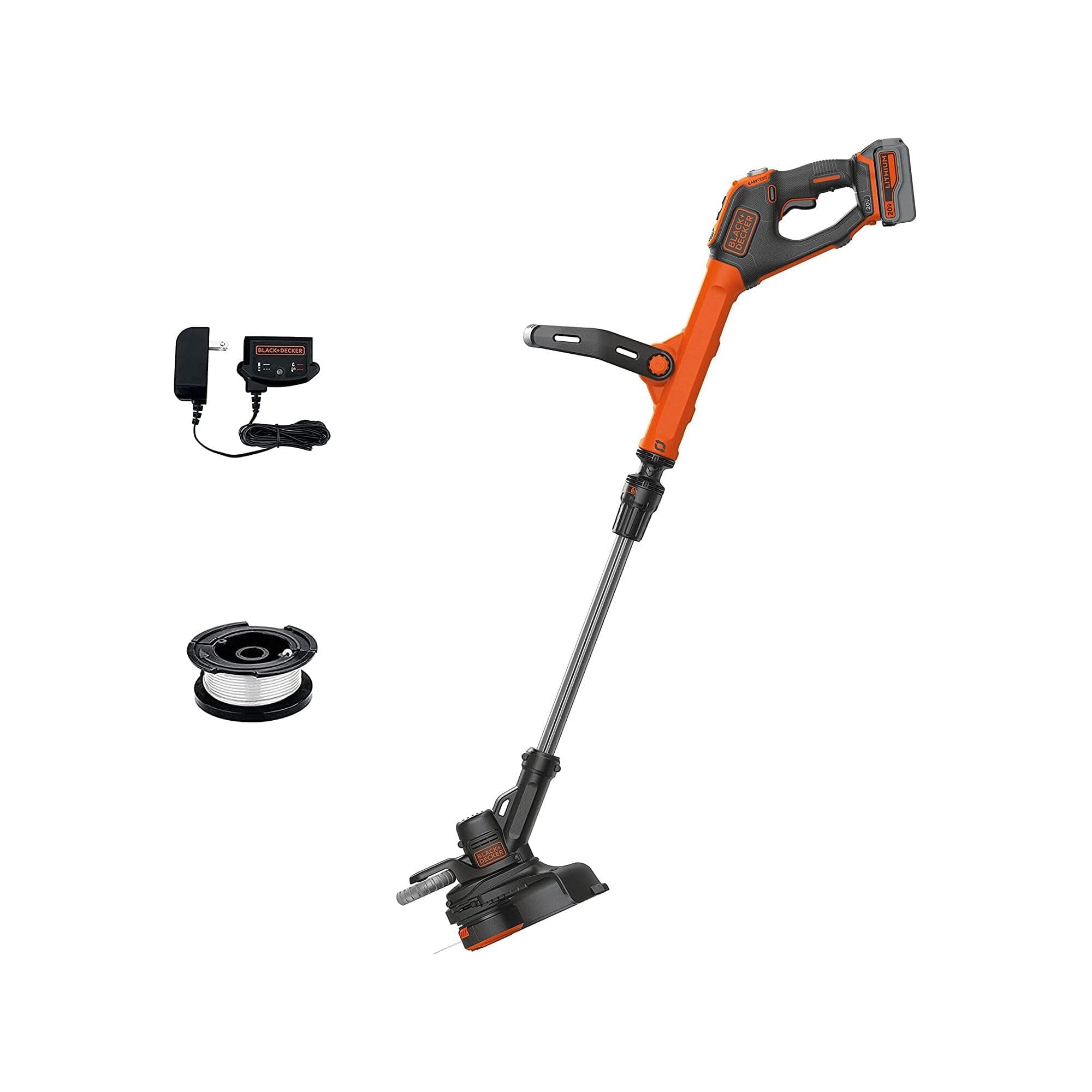 BLACK+DECKER 20V* MAX String Trimmer and Edger, EASYFEED Weed Wacker, 12 Inch Cutting Width, 2 Speed Control Weed Eater, (1) Battery and Charger Included (LSTE523)