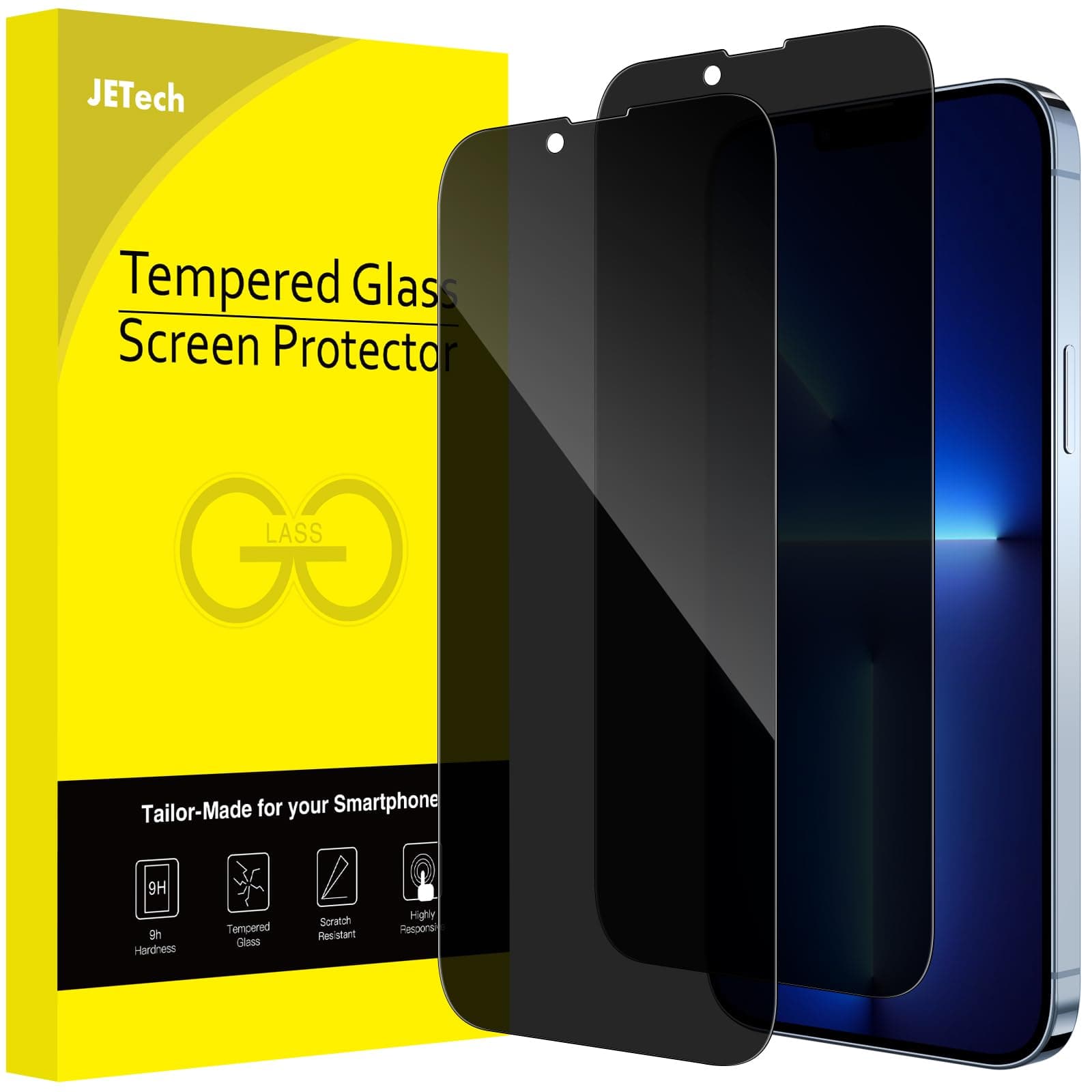 JETech Privacy Full Coverage Screen Protector for iPhone 13 Pro Max 6.7-Inch, Anti-Spy Tempered Glass Film, Edge to Edge Protection Case-Friendly, 2-Pack