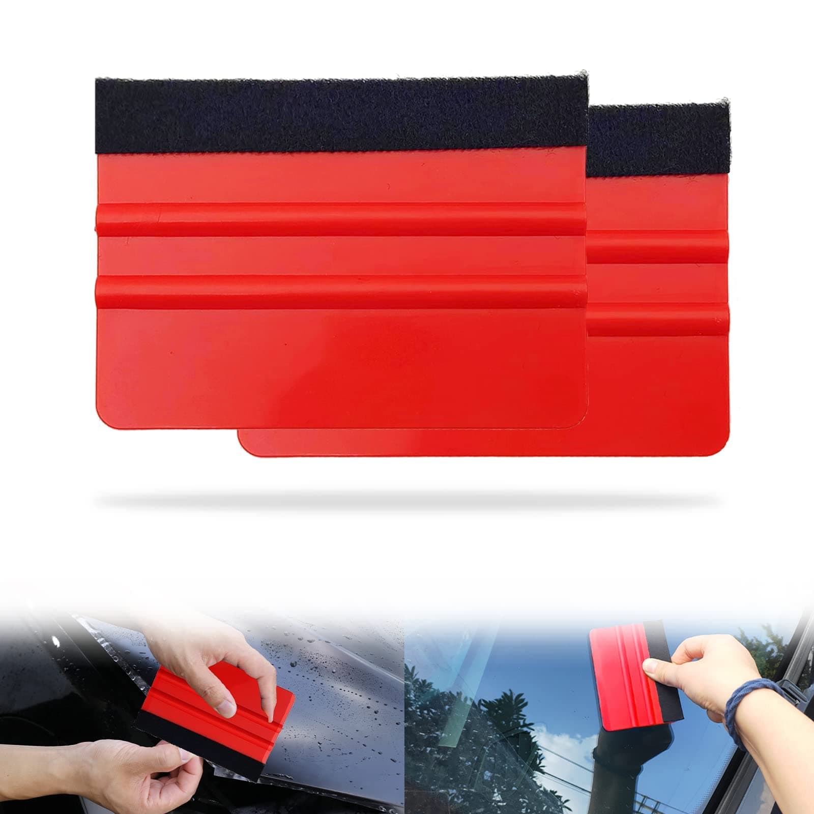 KASTWAVE Red 4 Inch Felt Edge Squeegee for Vinyl Window Tinting Sign Marking Film Installing Decal Applicator Tool Wallpaper Smoother Vinyl Wrap Film Plastic Accessories Wrapping Cars